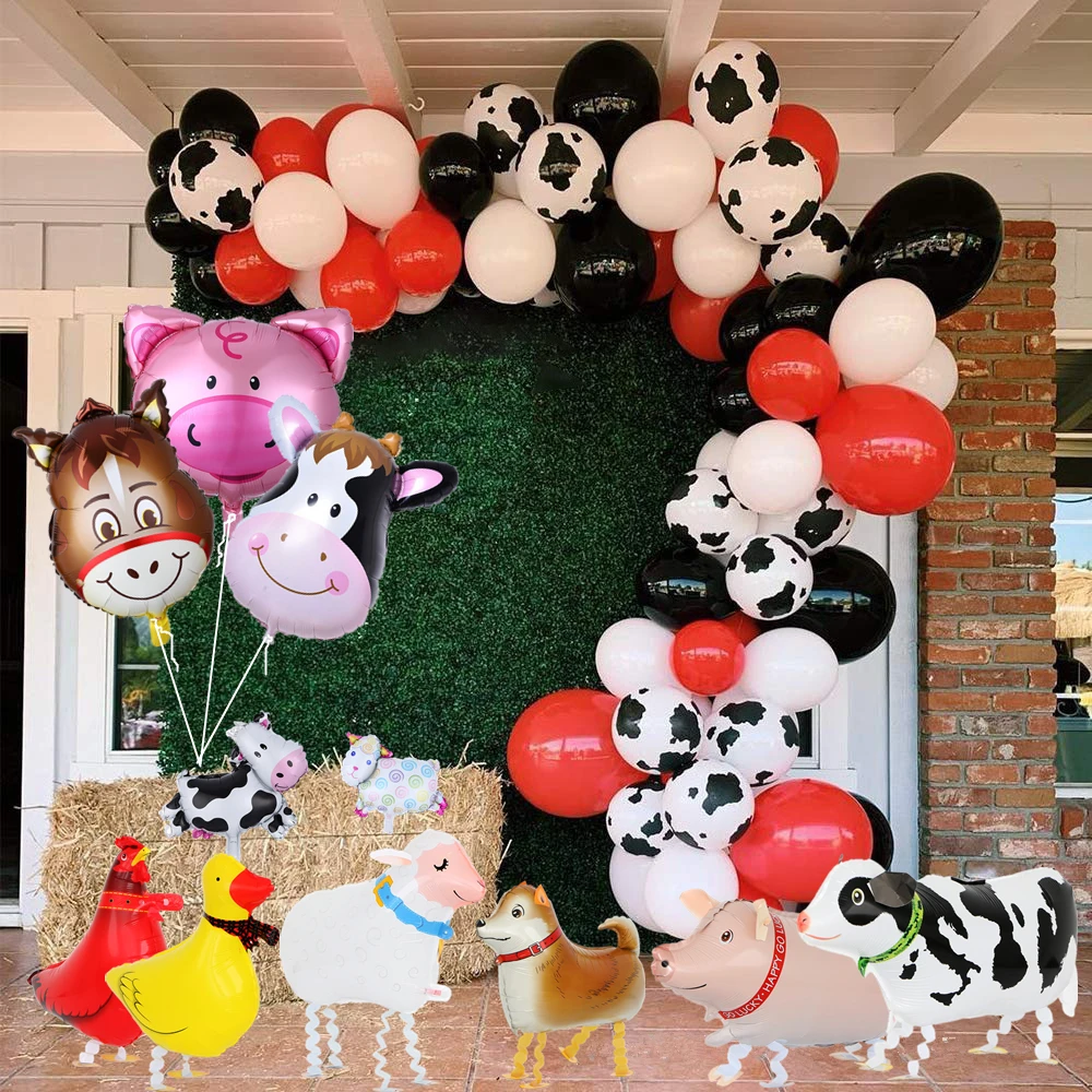 Farm Birthday Kids Party Balloon Garland Set Pig Sheep Cow Party Balloon Arch Kit Farmland Party