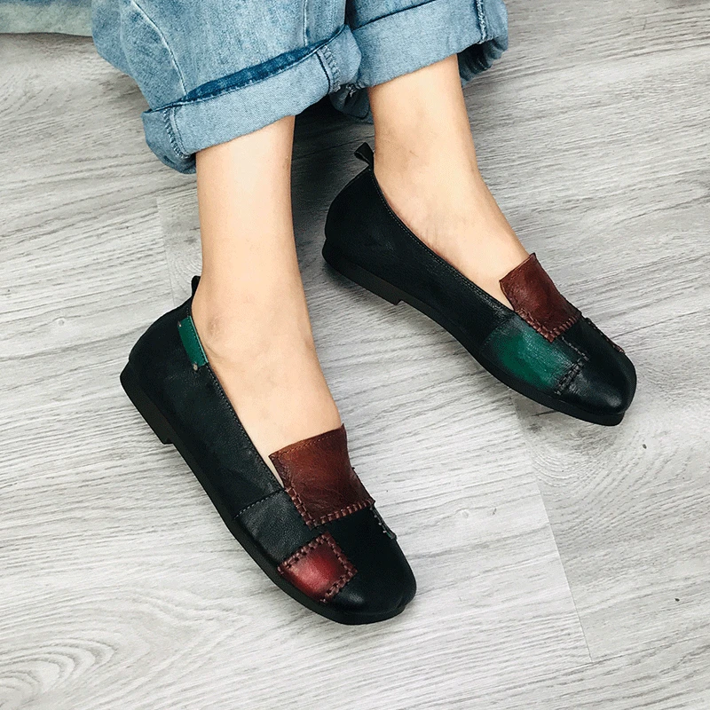 Careaymade-Flat Shoes Retro National Style Beggar Patch Stitching Shallow Mouth Women's Shoes Breathable Slip-on Casual Shoes