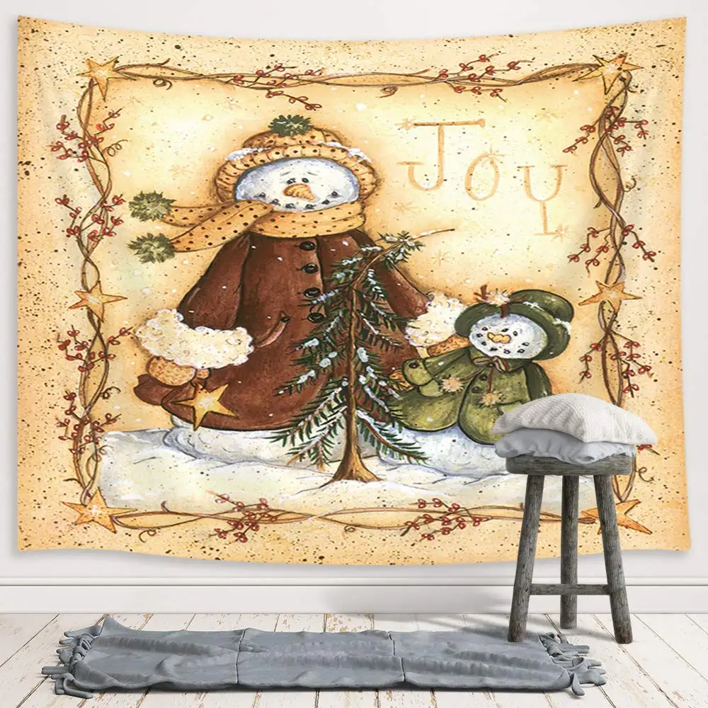 Ретро Рождество Зима винтажный Снеговик обновленные гобелены настенные