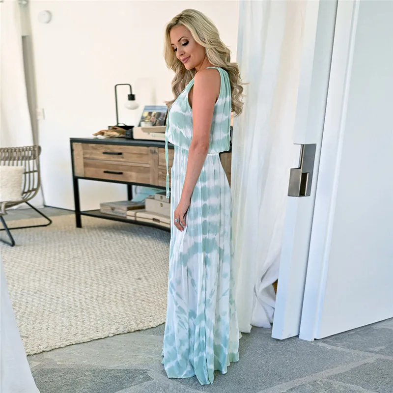 

New Arrival Women Striped Slim Long Dress 2020 Fashion Casual O-neck Spaghetti Straps Dress