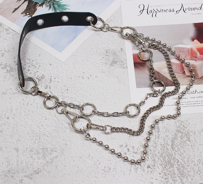 

Multi-Layers Waist Chain 2020 Design PU Metal Waistband Women Punk Street DJ Shirt Chain Belts Shirt Pant Jeant Girdle Caestus