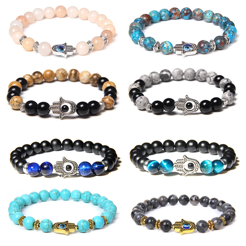 Рука Фатимы браслет бусы из натурального камня вставку внутрь эластичного