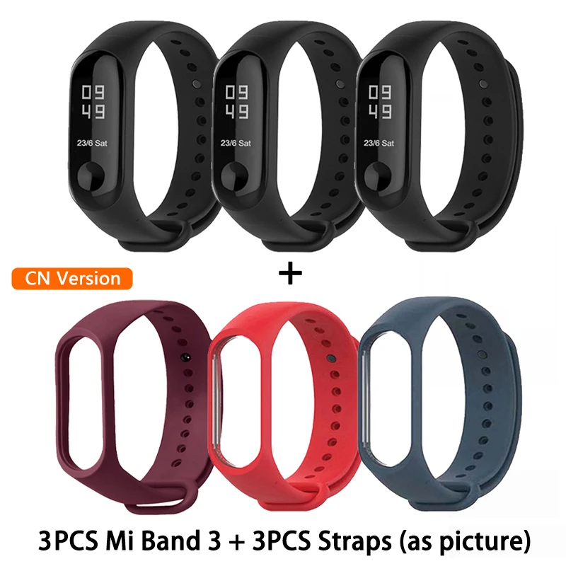 3Pcs CN Band Str. Xiaomi mi Band 3 mi band 3 умный Браслет многоязычный 50 м водонепроницаемый браслет пульсометр фитнес распродажа - Цвет: 3Pcs CN Band Str.