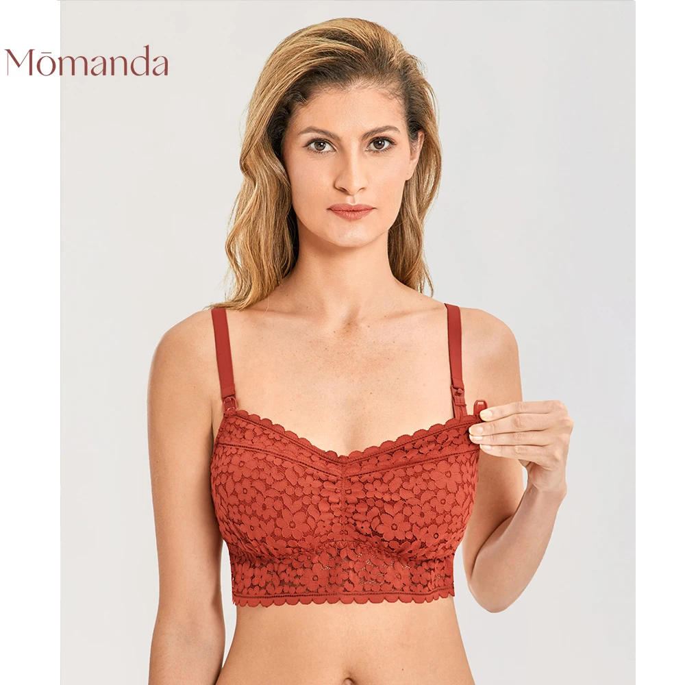 

MOMANDA Women's Nursing Lace Bralette Maternity Bra Lightly Lined Black White