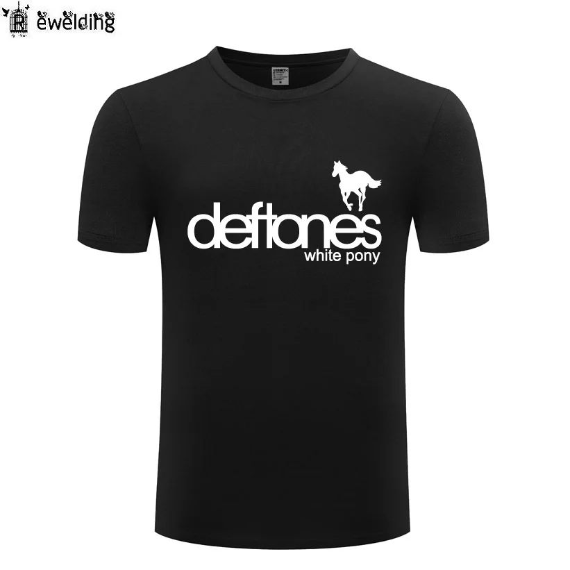 Футболка мужская с принтом пони хлопок короткий рукав музыка рок Deftones белый цвет