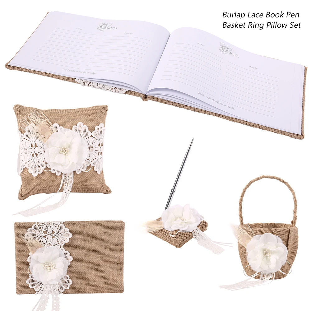 4 шт мешковины Hessian льняные кружева винтажная Свадебная церемония Гостевая книга