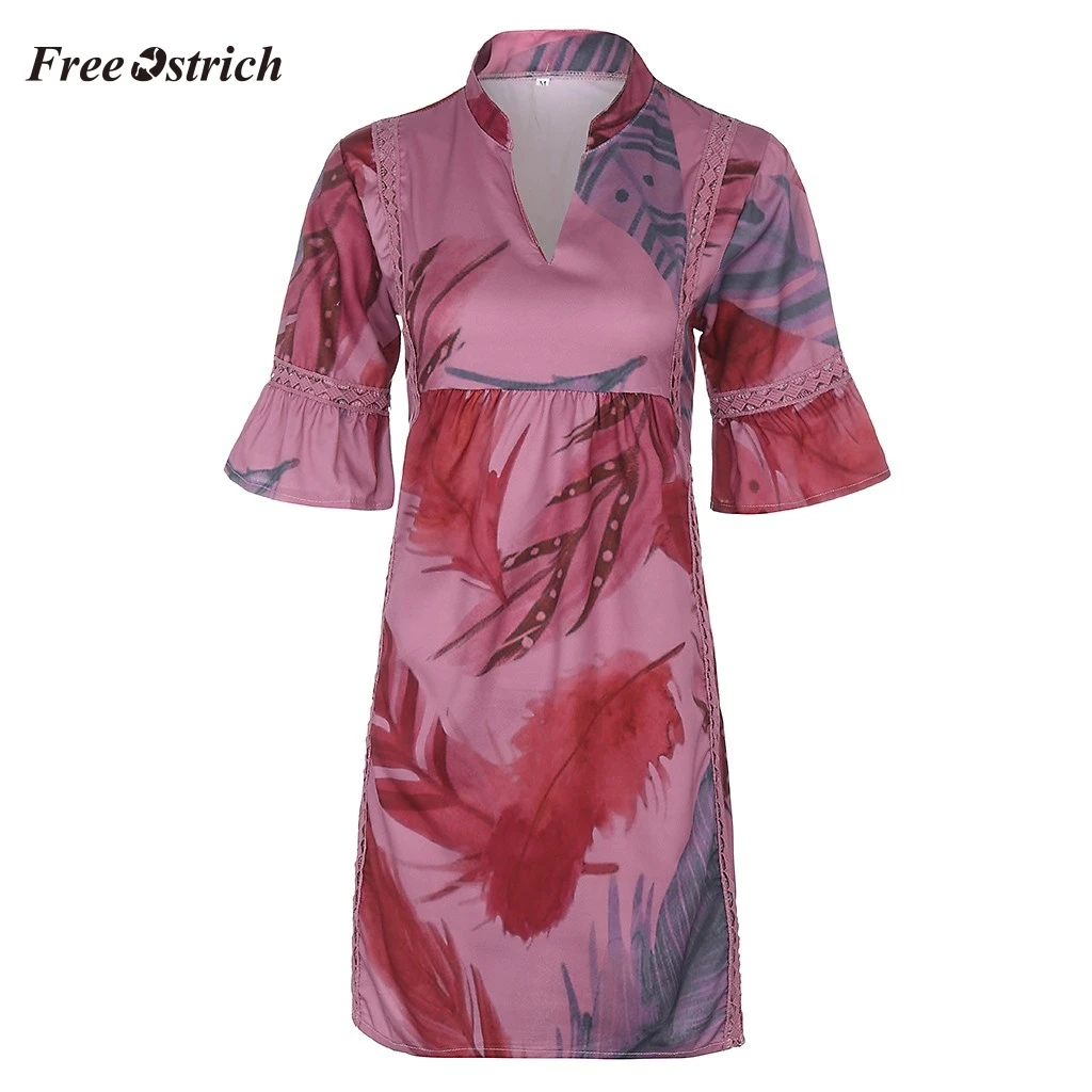Бесплатная Страусиная мода женское платье повседневное с v образным вырезом