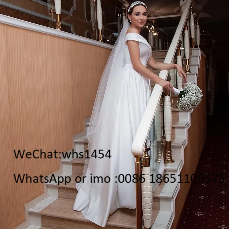 Mbcullyd Classic Satin Wedding Dresses Long 2020 Elegant Off the Shoulder Bride Dress For Women Cheap Plus Size Vestido de noiva | Свадьбы и