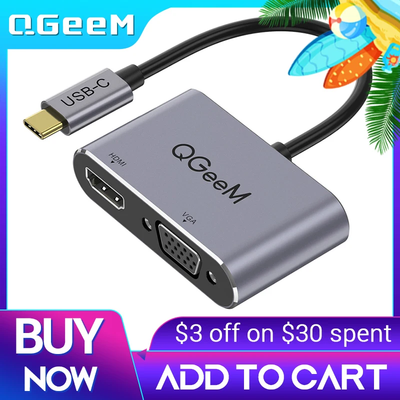 QGeeM USB C HDMI совместимый с адаптером VGA для Xiaomi Notebook Macbook Pro Type кабель 4K разветвитель