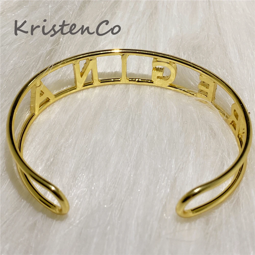 

Gold Name Bangles Personalized Bangle ID Family Lover Nameplate Faith Letter Bangles & Bracelet Stainless Steel Adjusted