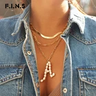 F.I.N.S 2020 Новые Подвески в стиле INS с пресноводным жемчугом и большим инициалом алфавита для женщин панцирное толстое длинное ожерелье с цепочкой для женщин