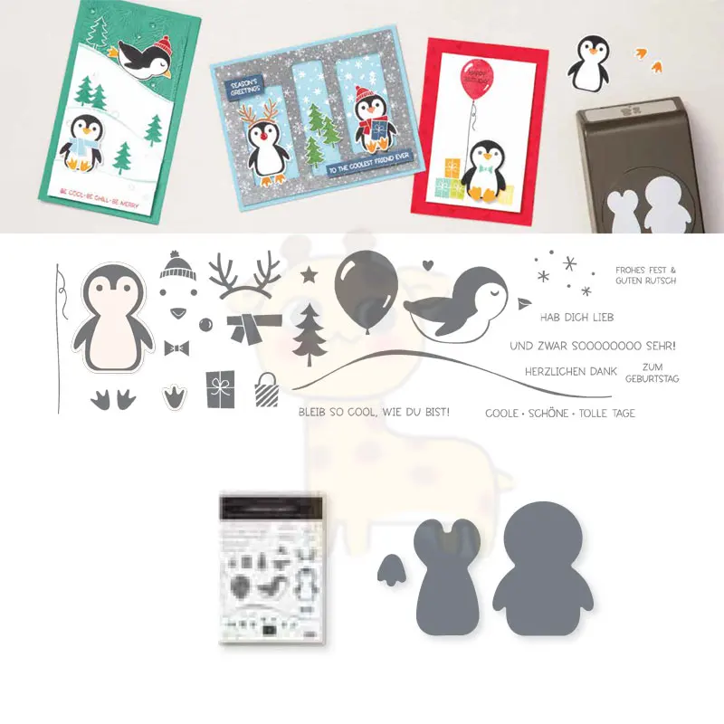 

2021 Pinguin-party New Metal Cutting Dies Clear Stamp Scrapbooking Make Photo Album Card DIY Paper Embossing Craft Supplies