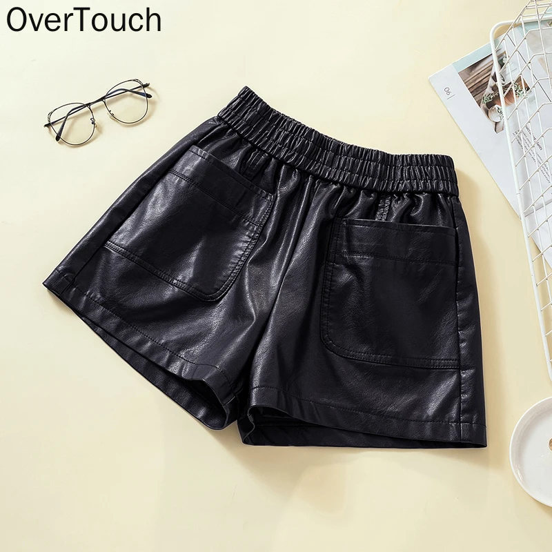 

2021 Plus Size Women Short Pant High Waist PU Leather Slacks Pants Elastic Summer Lady Oversize Pocket Fashion Skirt 4XL