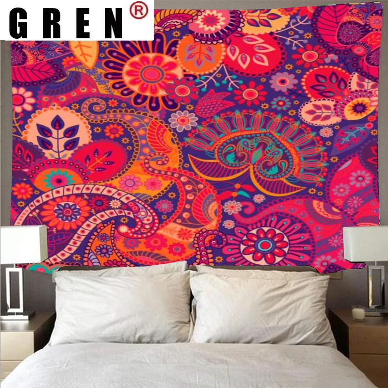 

GREN Abstract Retro Bohemian Wall Art Mandala Tapestry Psychedelic Hanging Beach Towel Polyester Fiber Thin Blanket Home Decor