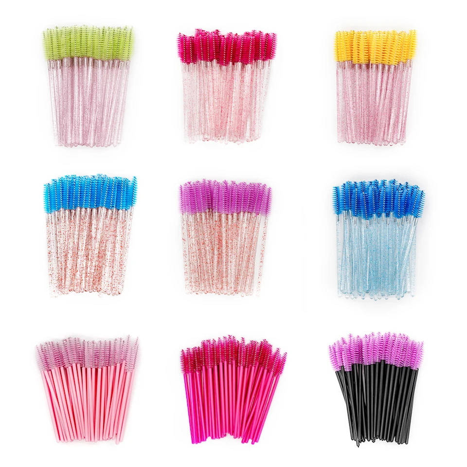 50PCS Disposable Eyebrow Eyelash Brushes Comb Eyelash Spoolies Lash Wands Makeup Brushes Mascara Wands for Eyelash Extensions