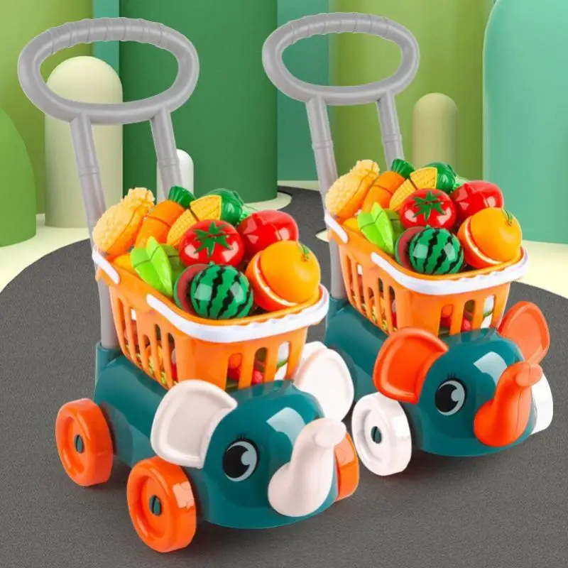 

Children's Shopping Cart toys Supermarket Trolley Baby Toy Cart Boy Girl Fruit Can Be Cut Simulation Kitchen Toy For Children
