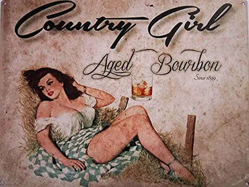 

Vintage Metal Tin Sign Country Girl Aged Bourbon Pin Up Girl for Home Bar Pub Kitchen Garage Restaurant Wall Deocr Plaque Signs