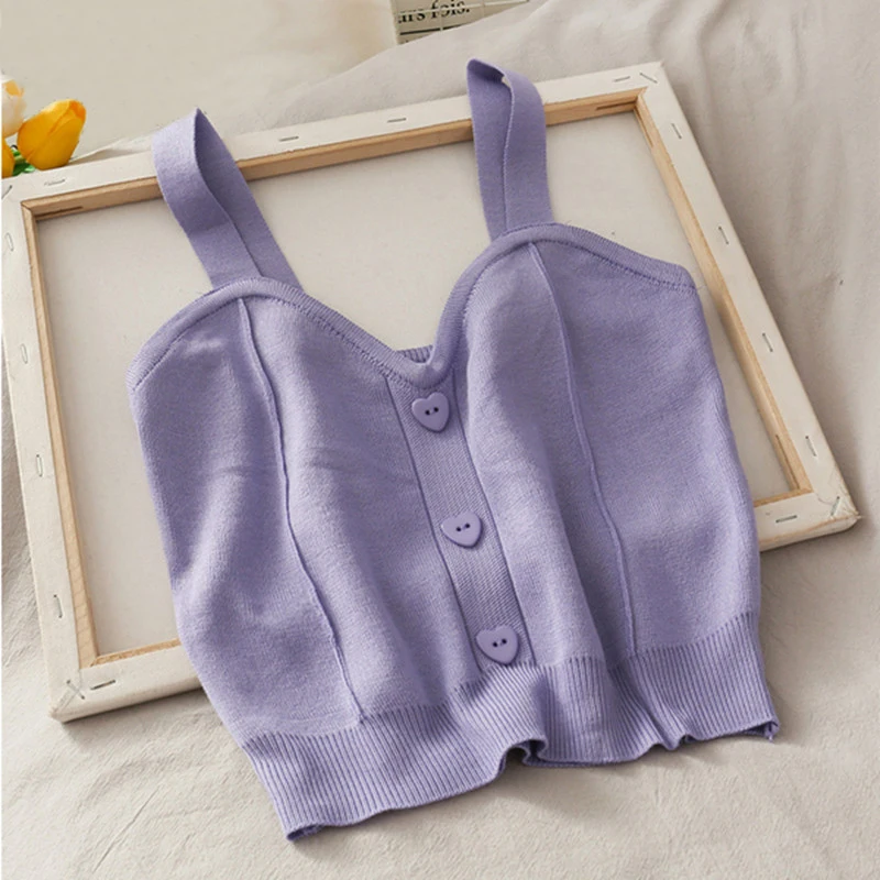 Кроп-топ женский трикотажный с V-образным вырезом на пуговицах | Женская одежда