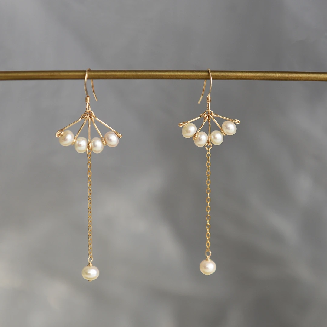 

Женские длинные серьги-подвески с речным жемчугом, 14 к