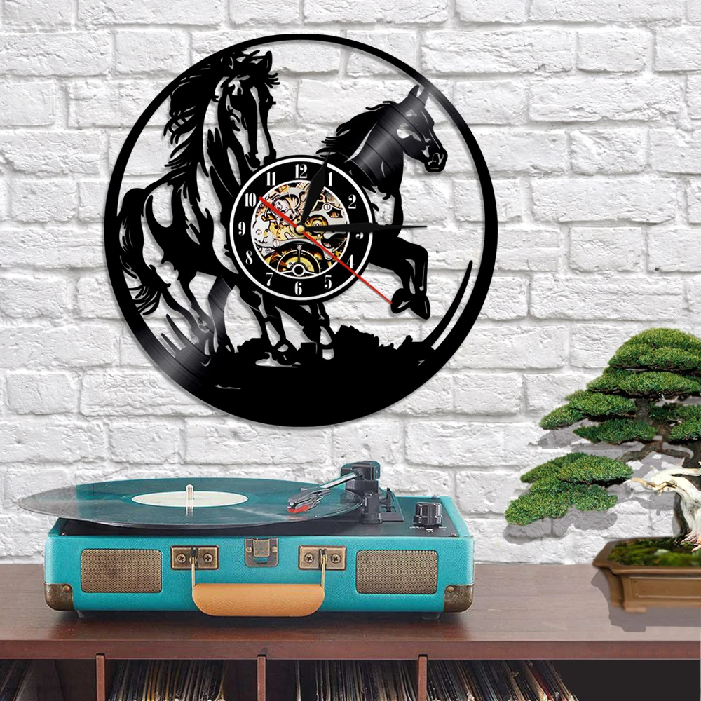 Виниловые настенные часы с изображением лошади животным художественным декором