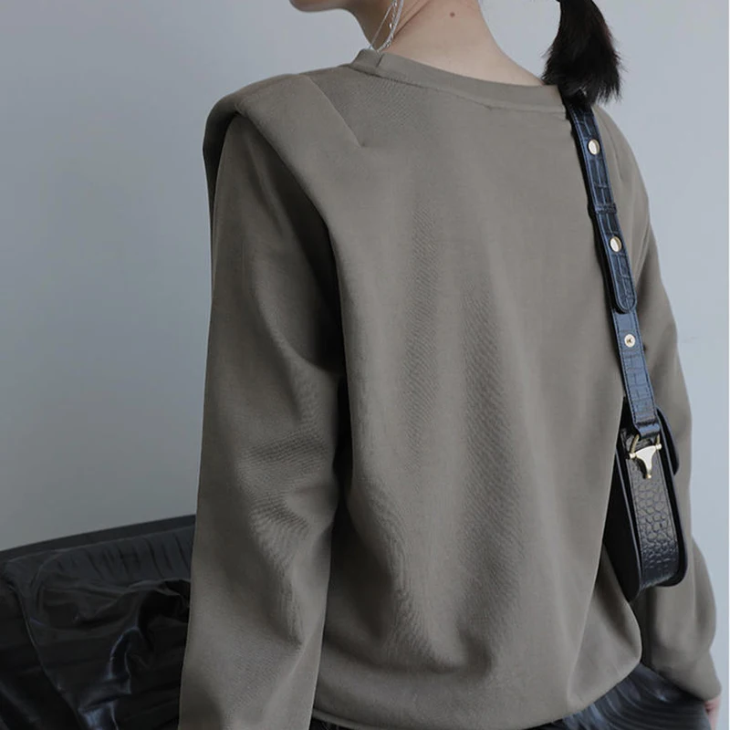 

CHICEVER Solid Casual Sweatshirt For Women O Neck Long Sleeve Loose Knitting Pullovers Minimalism Sweatshirts Female 2021 New