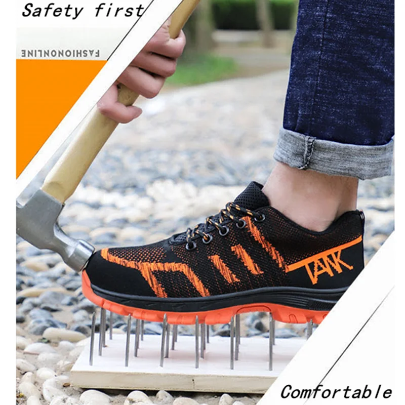 Мужская и женская дышащая обувь со стальным носком легкая защитная с защитой от
