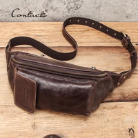 contacts waist belt bag men genuine leather waist packs brand organizer travel chest bag phone pocket casual fanny pack male