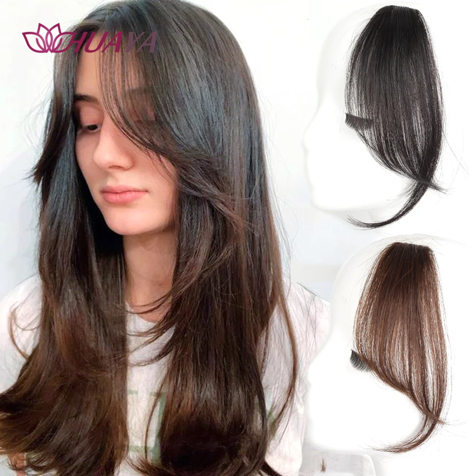 HUAYA Long Bangs Two Side Fringe Black Brown Natural Hair Extension Front Hair Piece Clip In Extensions Overhead Bang False Hair