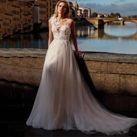 yixuan charming boho appliques princess tulle illusion long a line v neck beach weeding dress special occasion 2021 hot sale