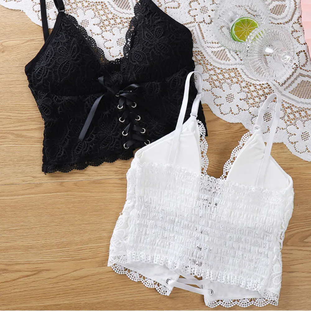 

Sexy Lace Bandage Bra Women Tank Top Push Up Bralette Wirefree Fashion Tube Tops Elasticity Boneless Bras Female Underwear