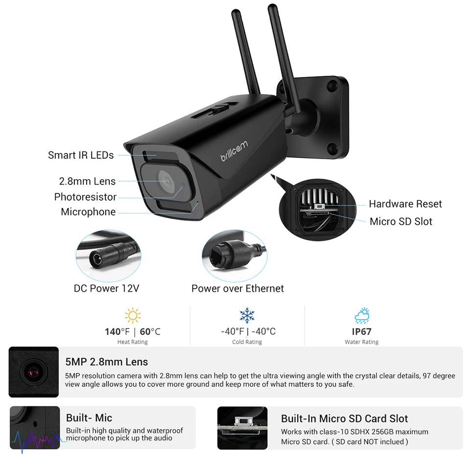 IP-камера Brillcam 5 МП Wi-Fi IP67 ИК ночное видение | Безопасность и защита