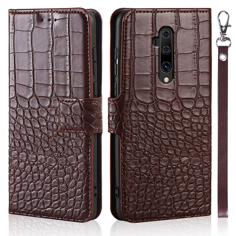 

Чехол-книжка для телефона Oneplus 7T Pro, роскошный кожаный чехол-книжка с текстурой крокодиловой кожи, с ремешком и держателем для карт