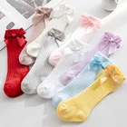 Bear LeaderНовинка 2022 года, весенне-летние новые носки для малышей модные милые сетчатые носки с большим бантом для девочек свободные носки до колена