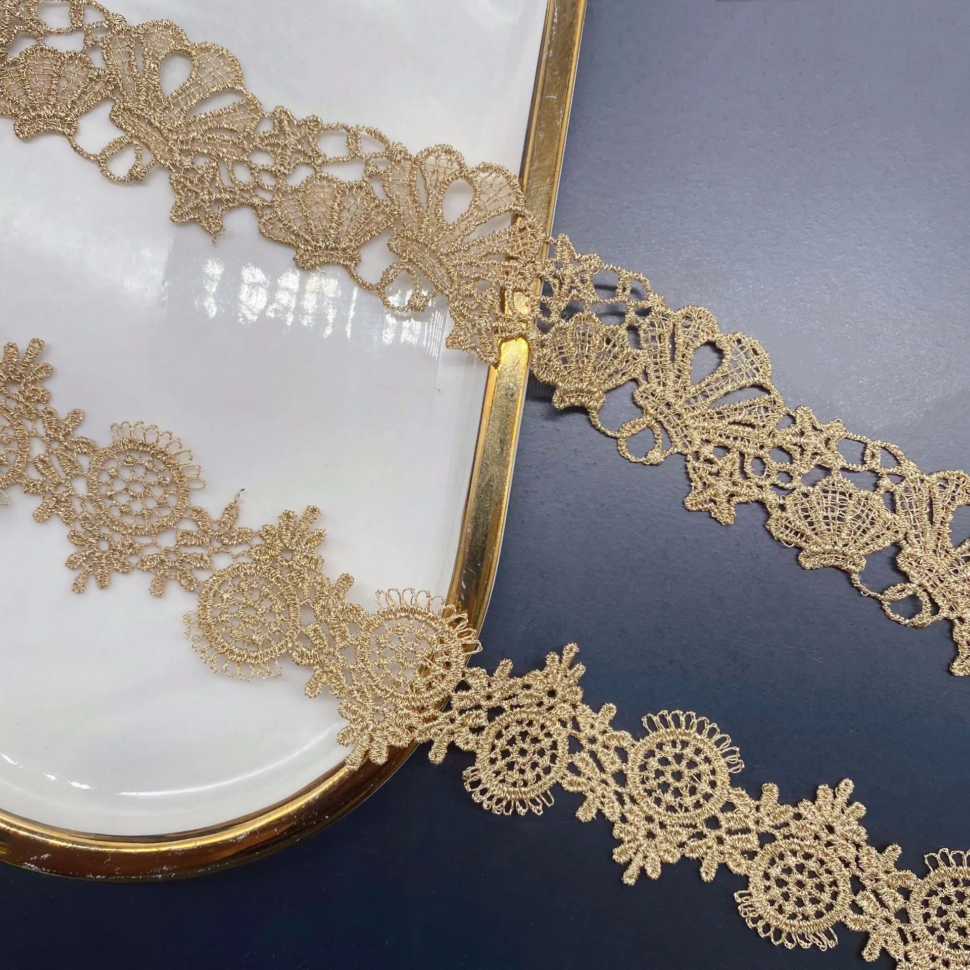 2 ярда Золотая вышитая кружевная лента в виде ракушек украшения ручной работы из