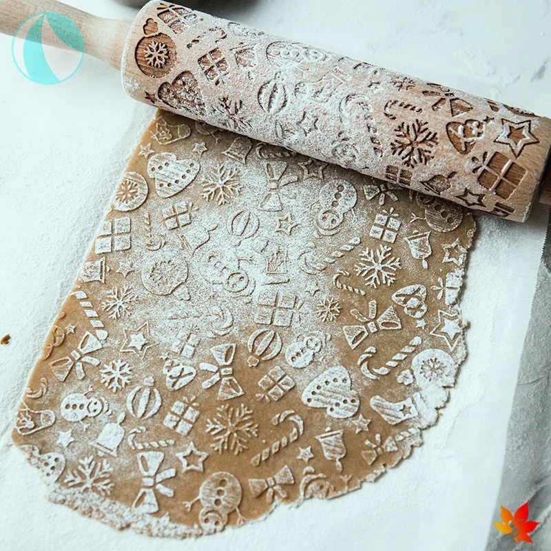 Скалка с креативным рисунком для печенья деревянная тиснением кухни домашнего