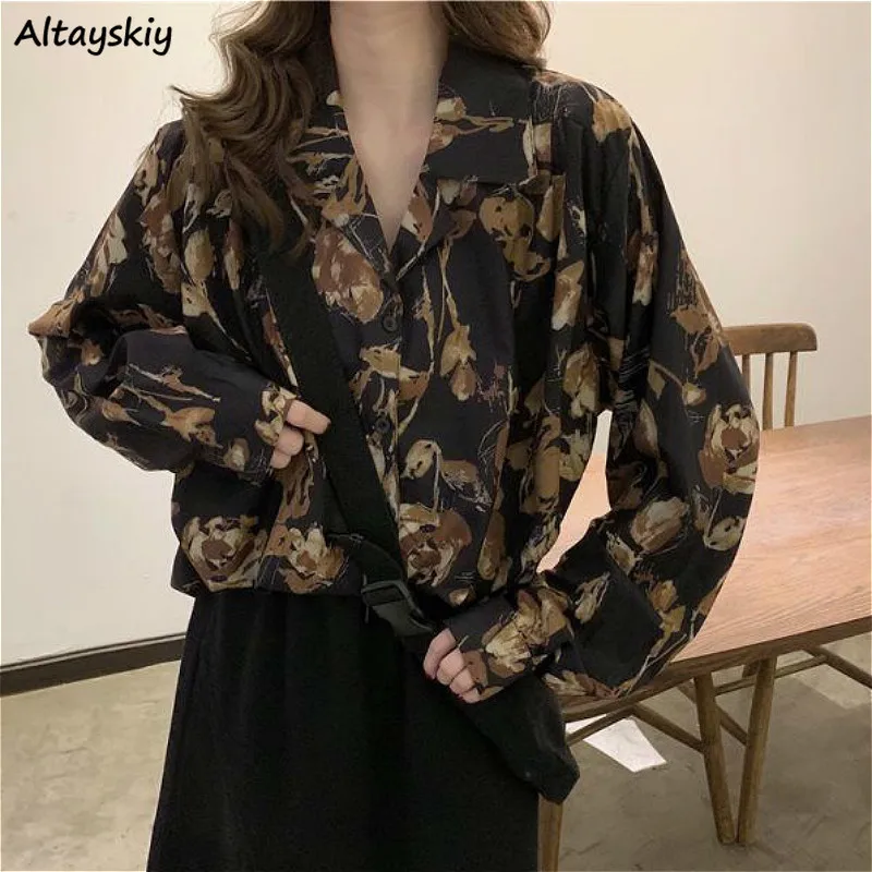 

Shirts Women Spring Vintage Students High Street Long Sleeve Print Harajuku Loose All-match Casual Trendy Ladies Elegant Ins Top