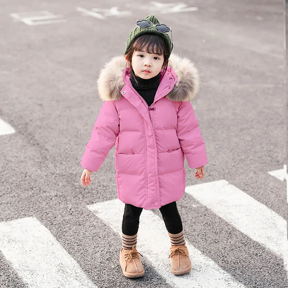Парка для маленьких девочек с меховым капюшоном пальто плотные теплые детские