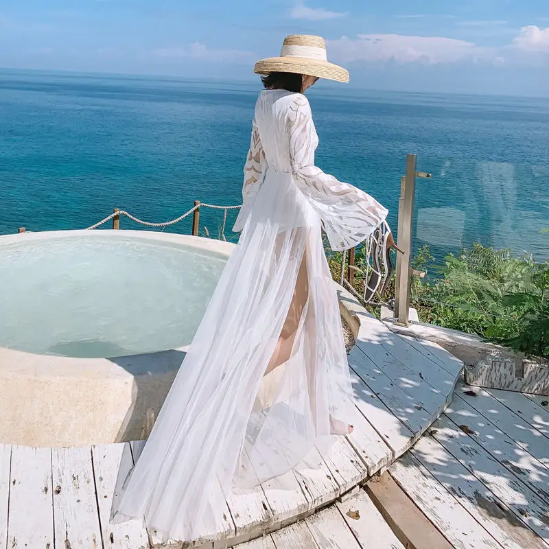 

Swimsuit Women 's Lace Sexy Dress Beach Dress Travel Photography White Long Dress Seaside Vacation Super Fairy Dress