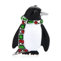 wulibaby cute enamel penguin brooch wearing multicolor rhinestone scarf animal brooch pins for women winter jewelry gift