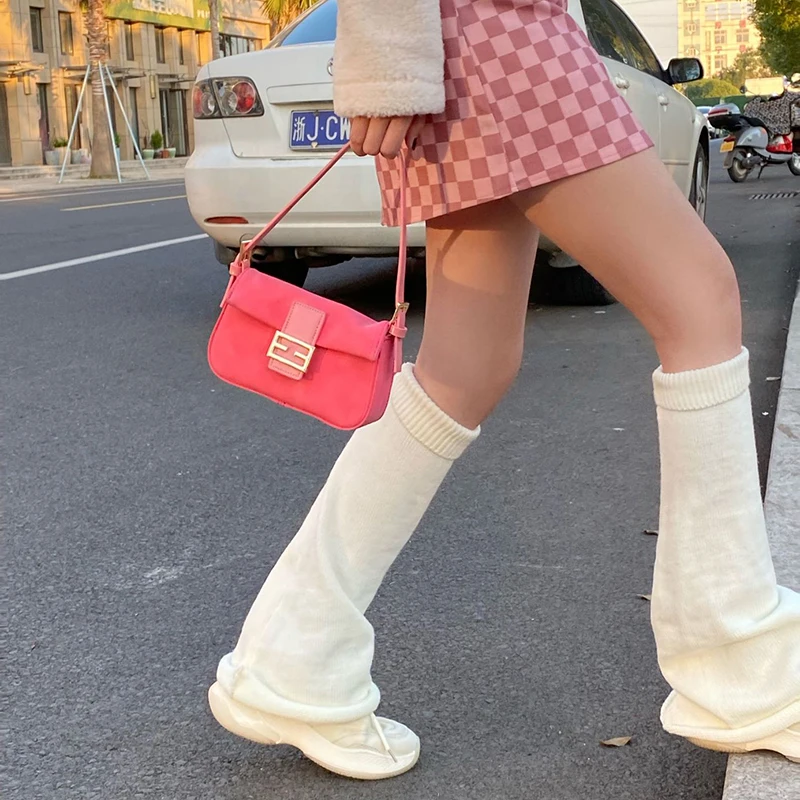 Flared Leg Warmers Women White Winter Loose Boot Stockings Girl Solid Knitted High Knee Socks Lolita Leg Warmer Socks Fluffy
