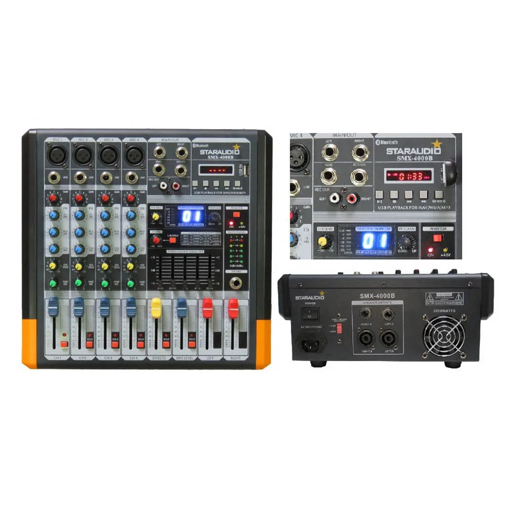 STARAUDIO Профессиональный 4 канала 2000 Вт усилитель работает W/MP3 Bluetooth/USB/SD/16DSP смеситель Системы церкви смеситель KTV SMX-4000B