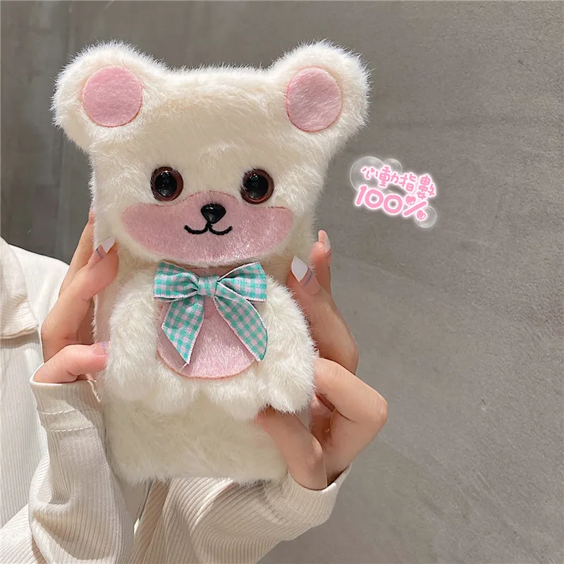 

Plush Anime Bear Phone Case For Samsung Galaxy A12 A52 A72 A51 A71 A31 A50 A70 A21S A10 A20 A30S Cute Cartoon Holder Stand Cover