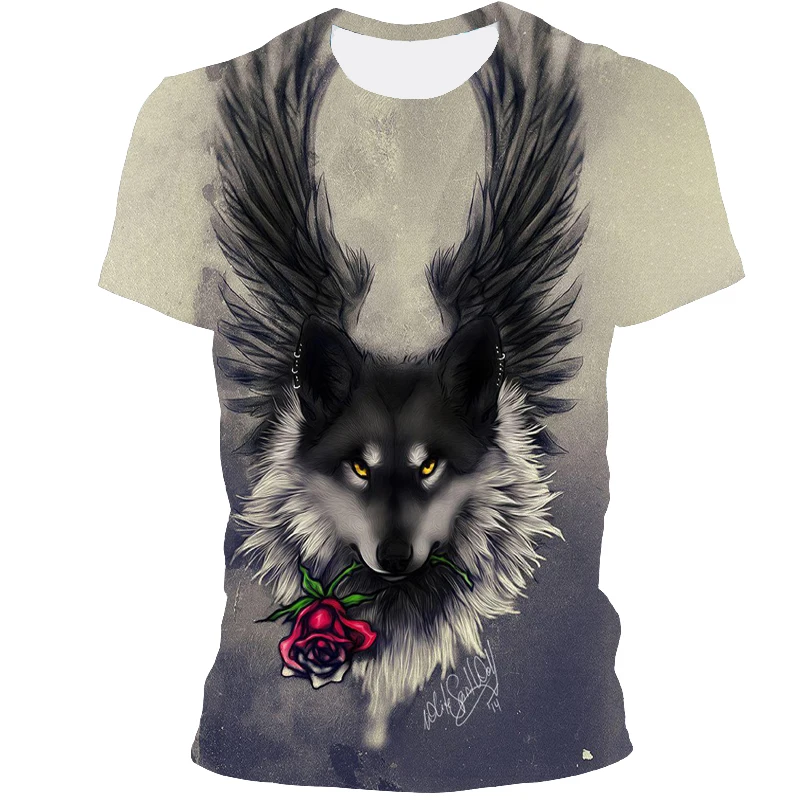 

Hot Sale Wolf Head T-Shirt Casual Sports Harajuku T-Shirt Color Printing 3D Short-Sleeved Top Men's T-Shirt Street Clothing