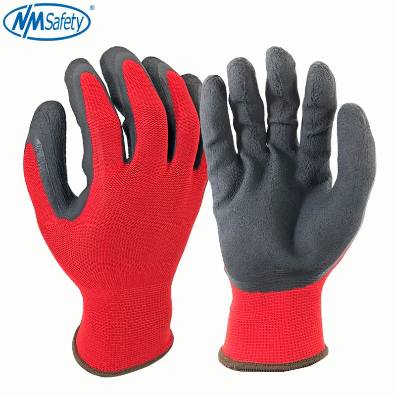 NM1350F-RED Безопасные рабочие перчатки Механика с покрытием из PU искусственной кожи, вязаные нейлоновые перчатки высокого качества, противоскользящие дышащие перчатки, Сертифицированные CE EN388 4131X - Цвет: NM1350F-RED