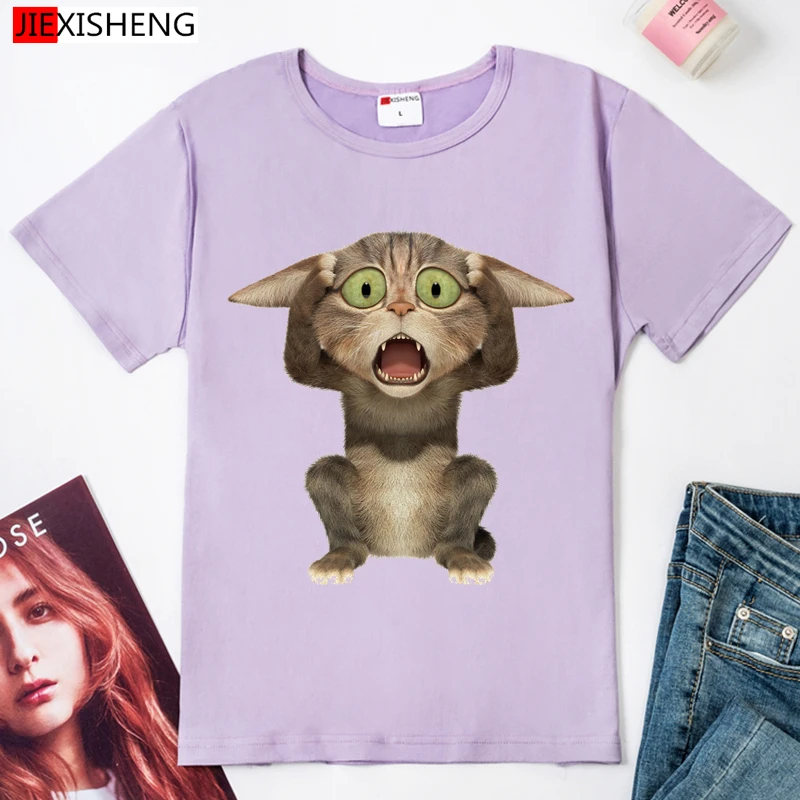 JIXISHENG женская футболка с принтом мультяшного кота Летняя Повседневная смешная