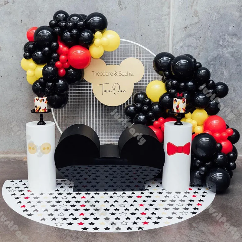 

Matte Black Red Yellow Balloon Garland Arch Kit Mickey Mouse Birthday Party Decoration 100days Baby Shower Decor Latex Globos