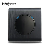 2 gang switch wallpad black brushed plastic push button switch with led indicator ce