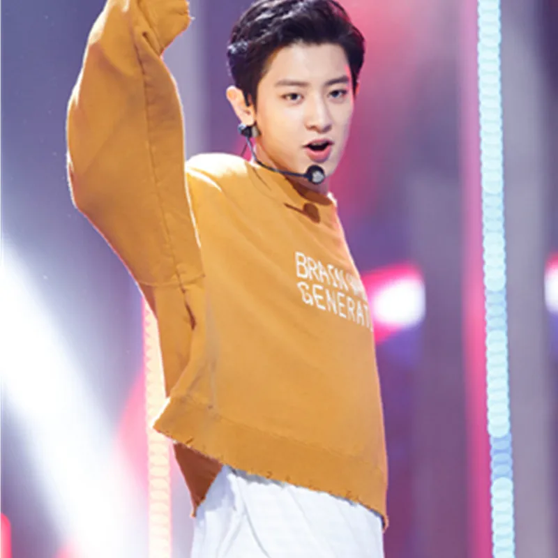 

EXO's Similar Park Canlie Loose Korean Edition Long Sleeve Hoodie Yellow Sweatshirt KPOP Hooded Pullovers