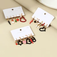 6pcs huggie earrings set real gold plating high quality metal jewelry love heart drop earrings christmas gifts for women girls