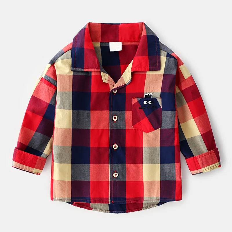 Рубашки в клетку для мальчиков весенние топы осенняя одежда детей Верхняя